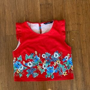 Zara Tops | Zara Red Ruffle Floral Crop Top | Color: Blue/Red | Size:S